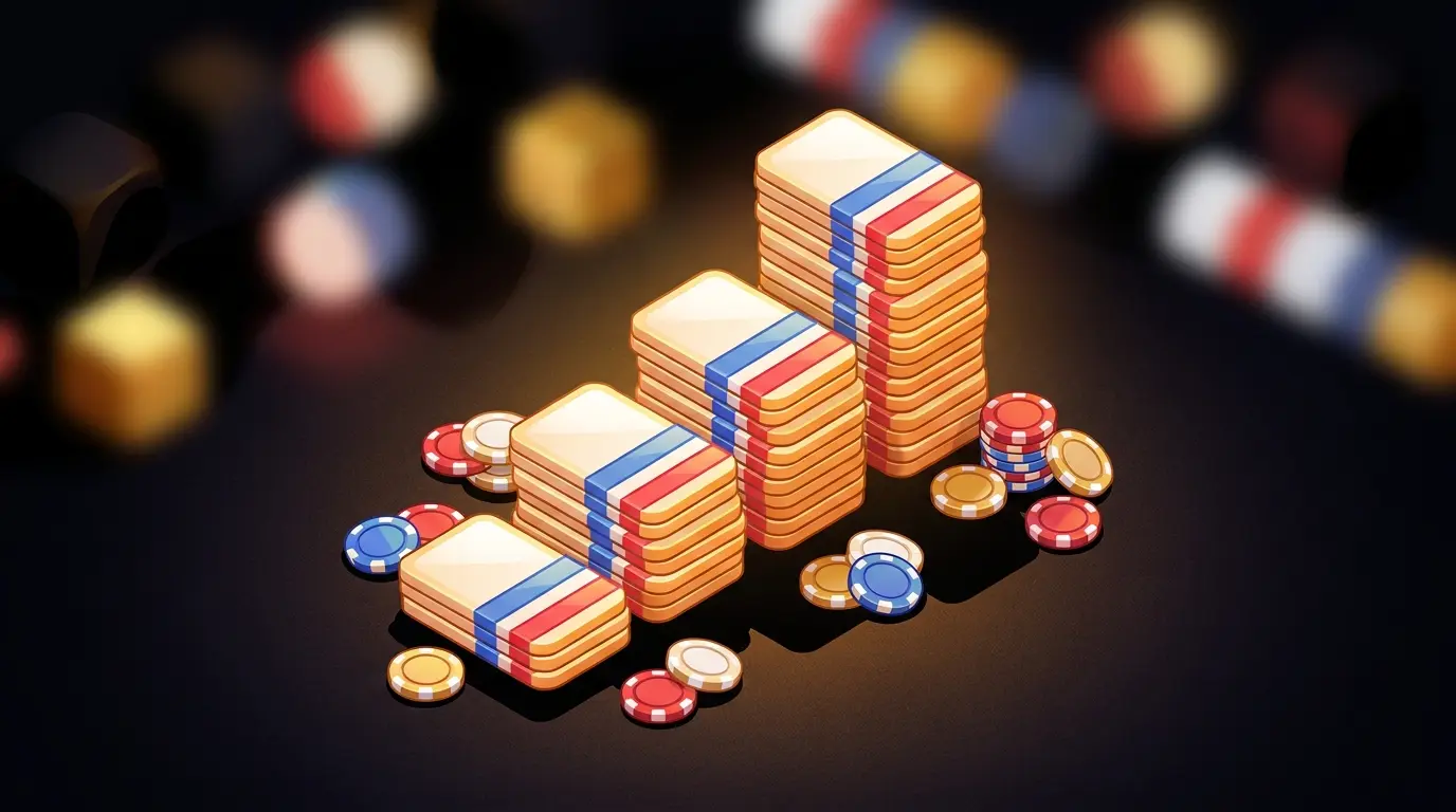 Stacked betting slips with football chips in UK colors