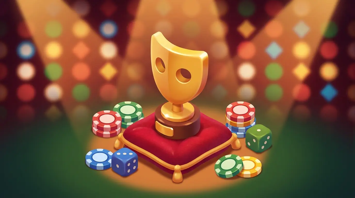BAFTA mask trophy surrounded by casino chips on red carpet