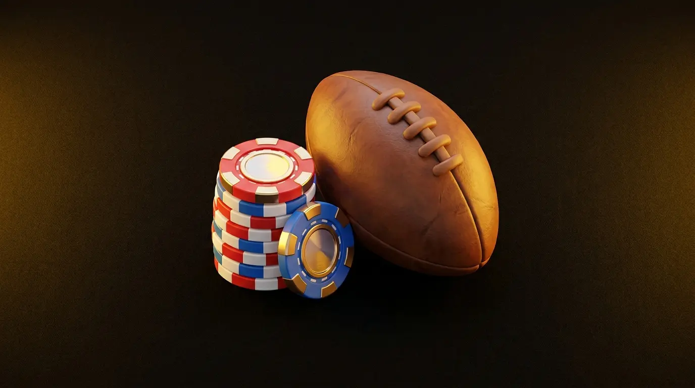 British-colored betting chips arranged with football overhead view