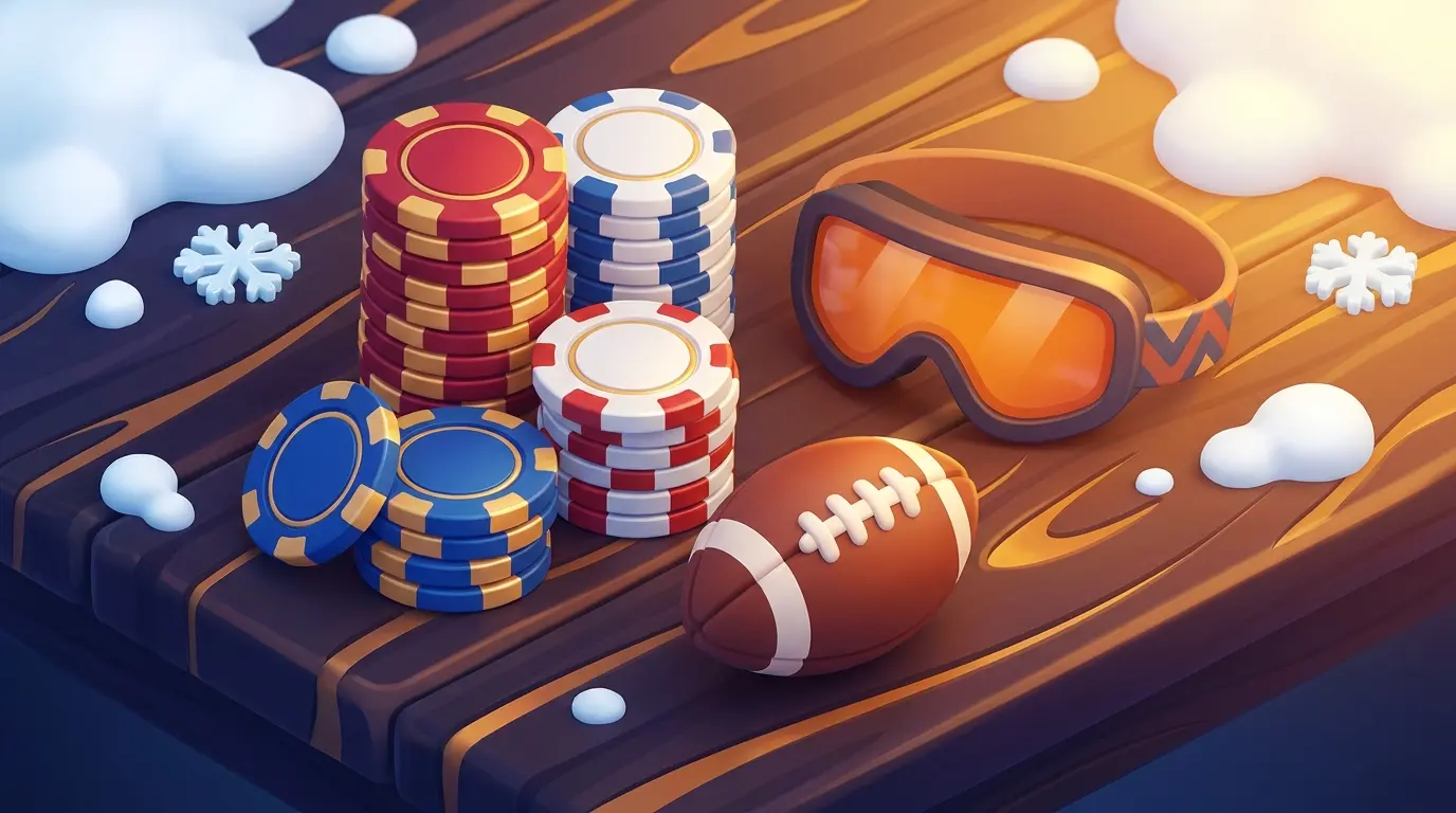 Betting chips with winter sports equipment in UK colours