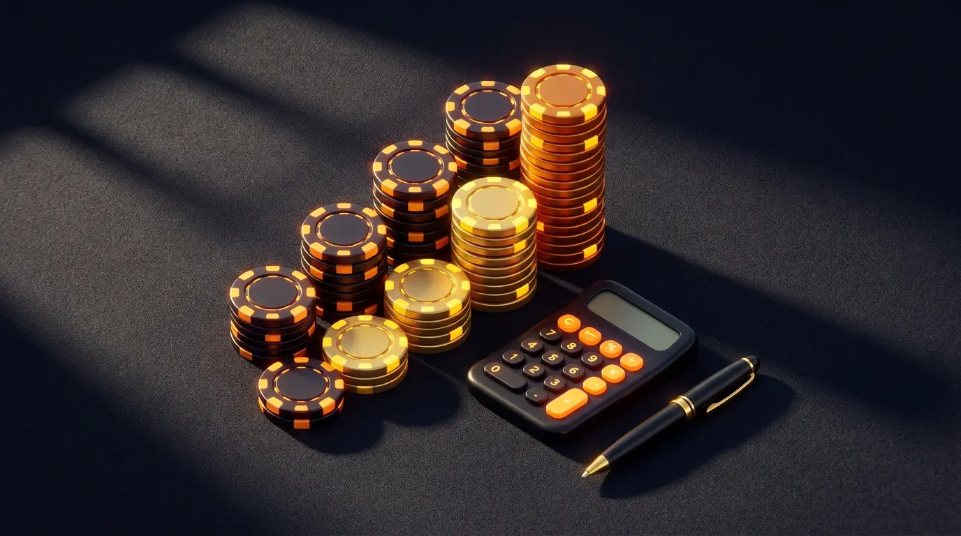 Poker chips stacked in increasing heights representing betting stakes