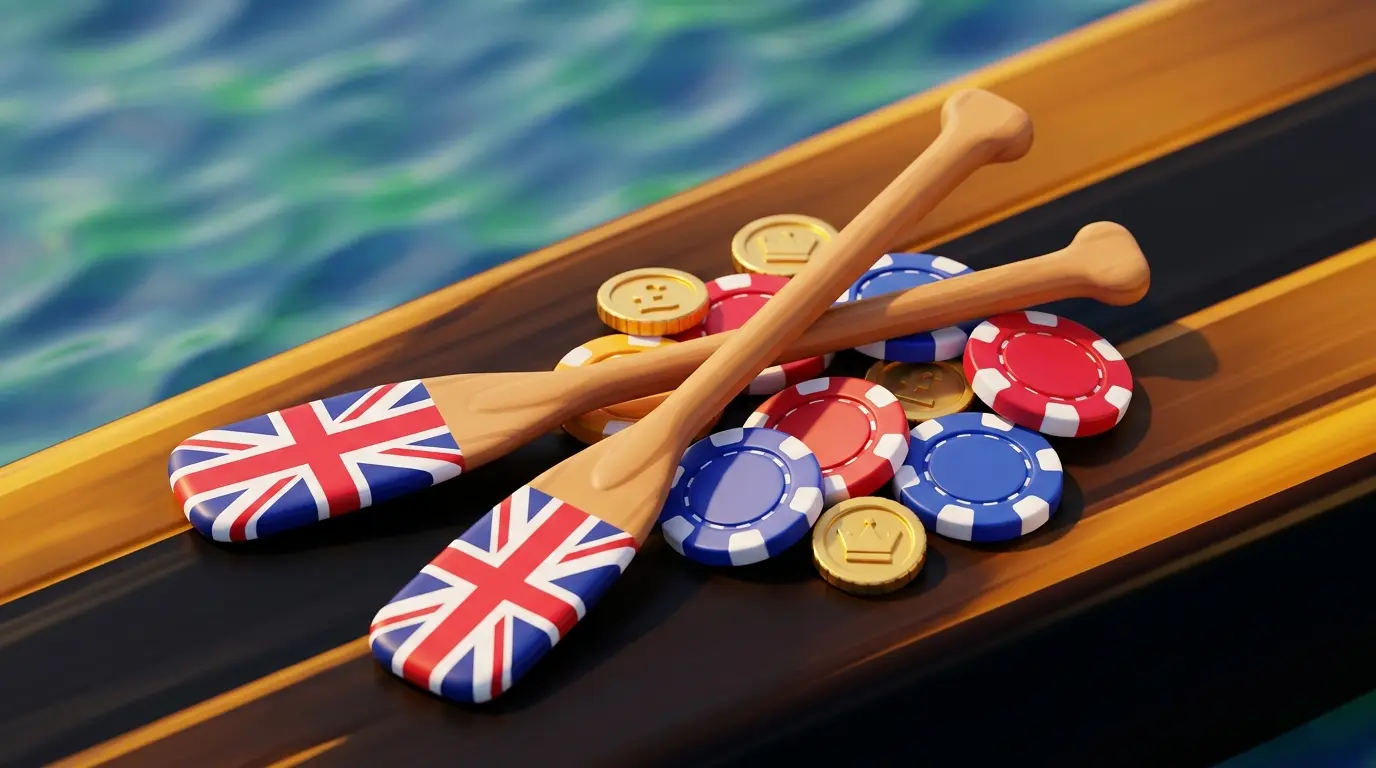 Rowing oars with betting chips and British currency in patriotic colors