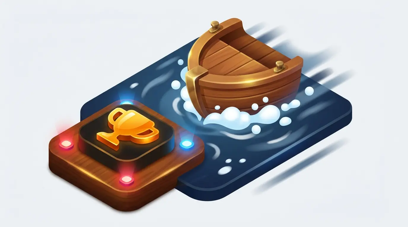Racing boat bow with trophy and water spray detail