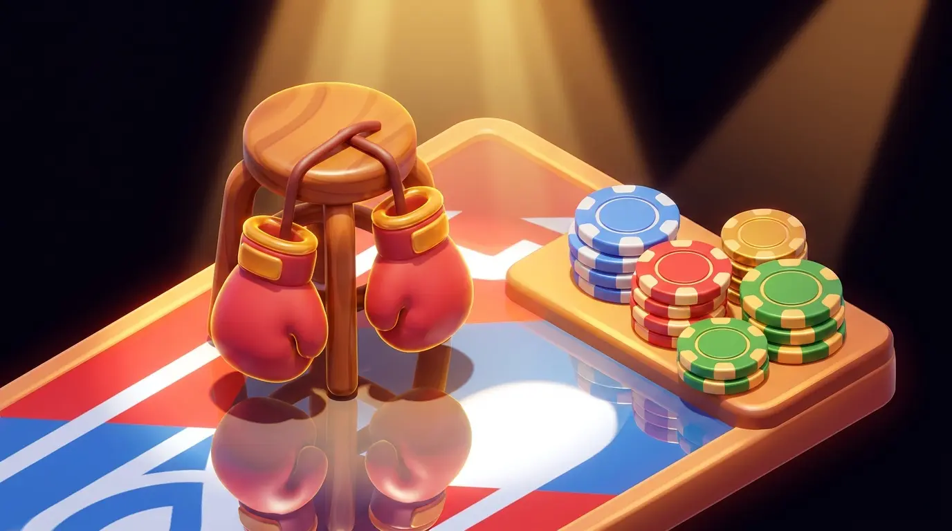 Boxing gloves with poker chips in British-themed sports betting scene