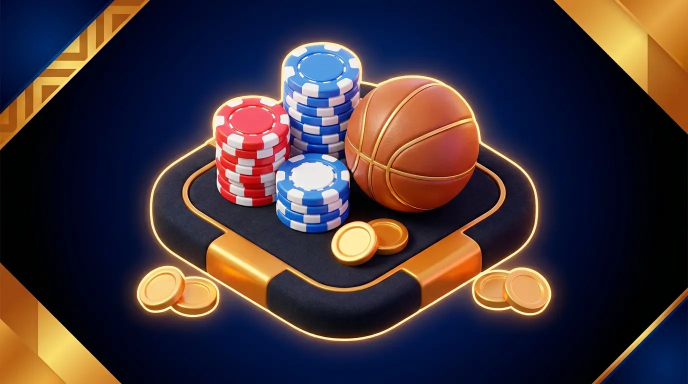 Betting chips and basketball arranged with British colour scheme