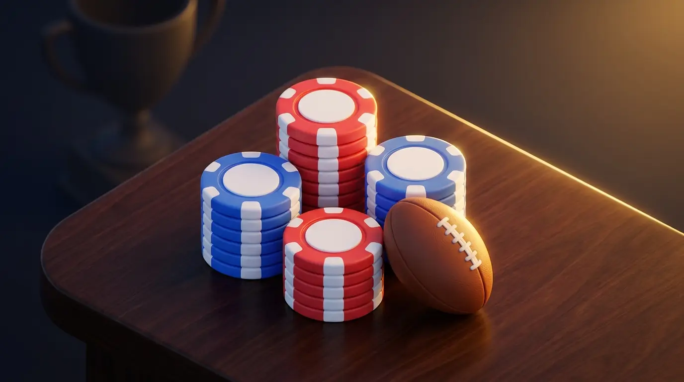 Poker chips and rugby ball representing UK betting