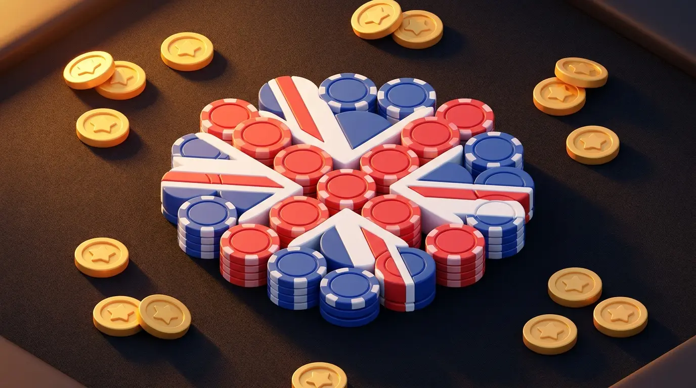 Poker chips arranged in rugby scrum formation with British colours