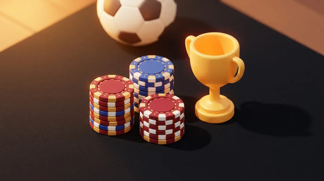 Poker chips and trophy representing UK betting on Conference League