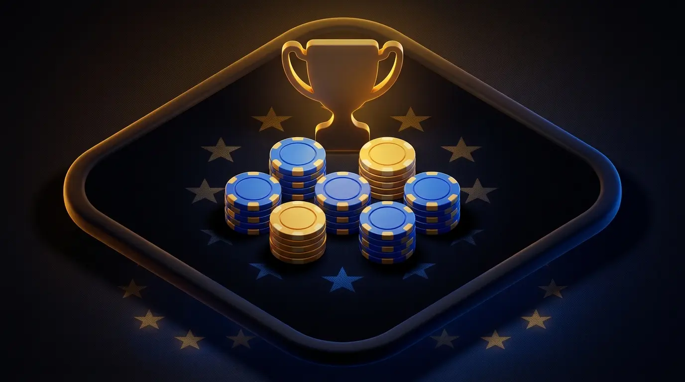 Poker chips and football trophy with European theme lighting