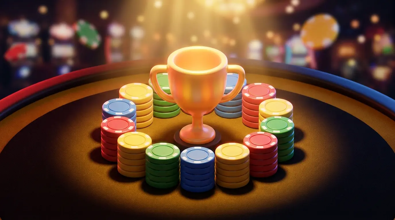 Betting chips protecting trophy symbolizing accumulator insurance