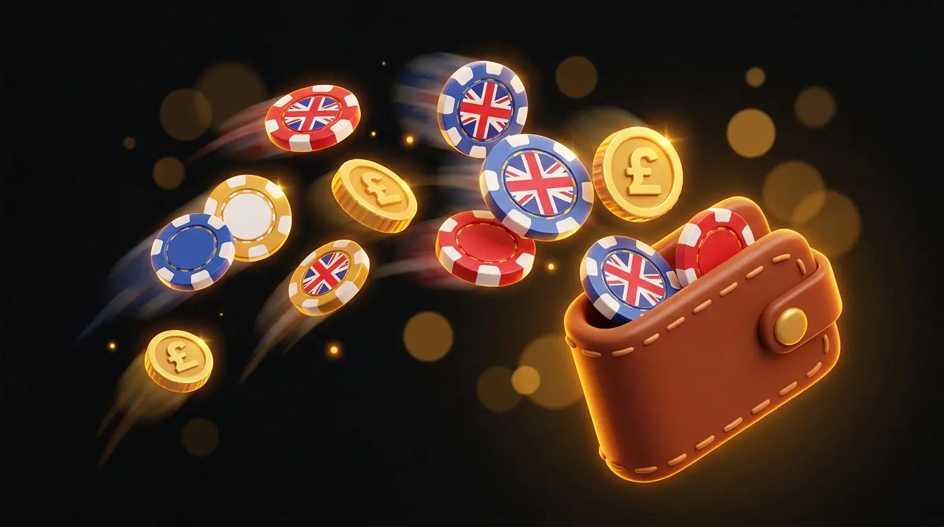 Money and chips falling into wallet showing quick payouts