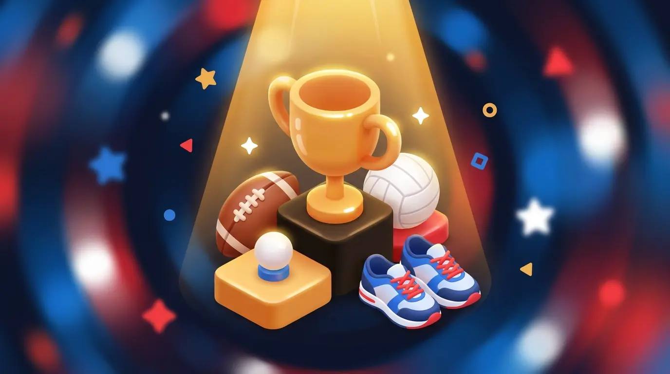 Commonwealth Games sporting trophy with athletic equipment arrangement