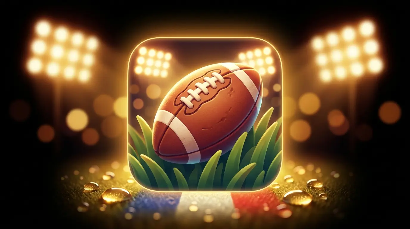 Football on pitch with stadium lights and British color tones
