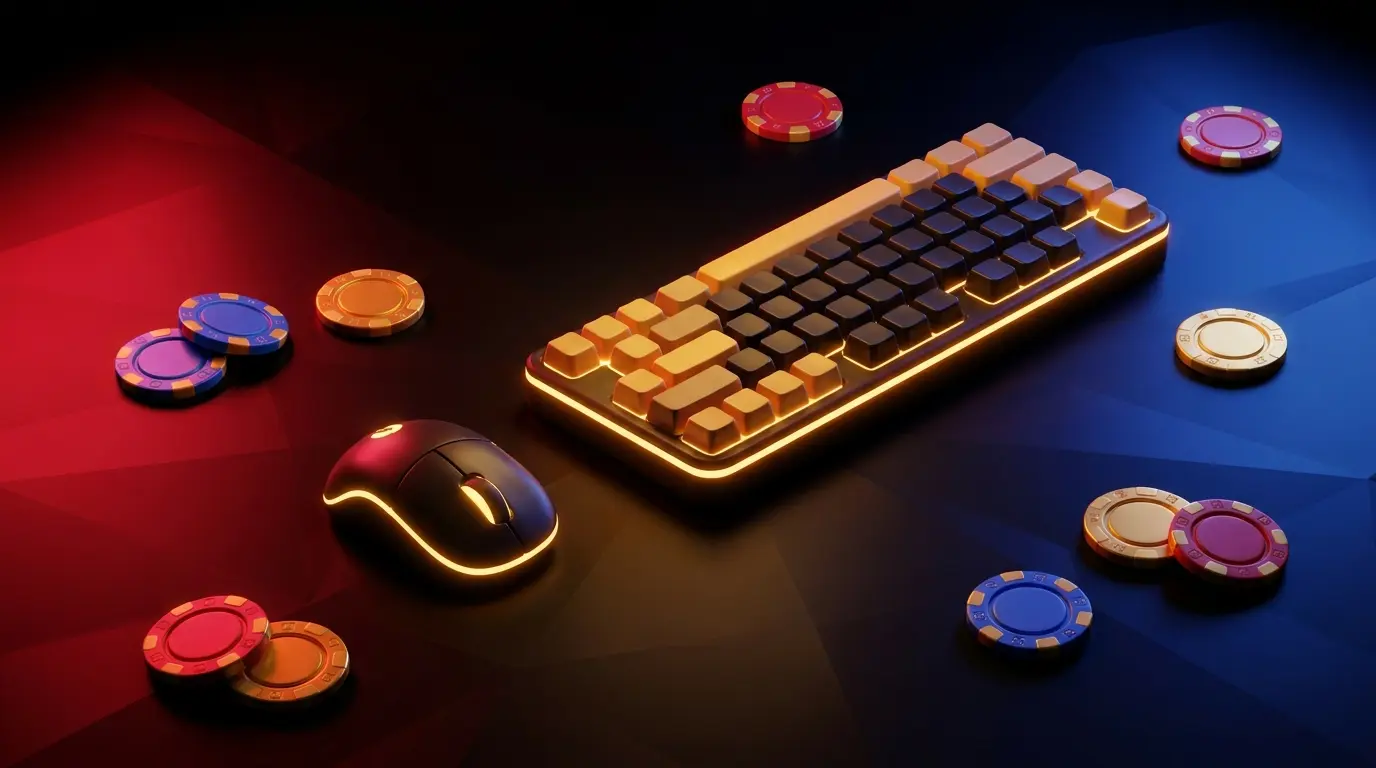 Gaming setup with poker chips and dramatic lighting