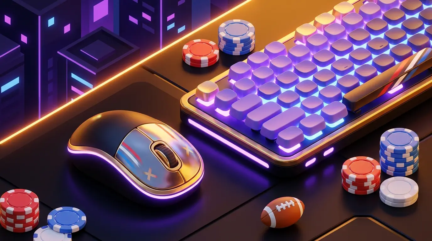 Esports gaming setup with betting chips and UK color accents