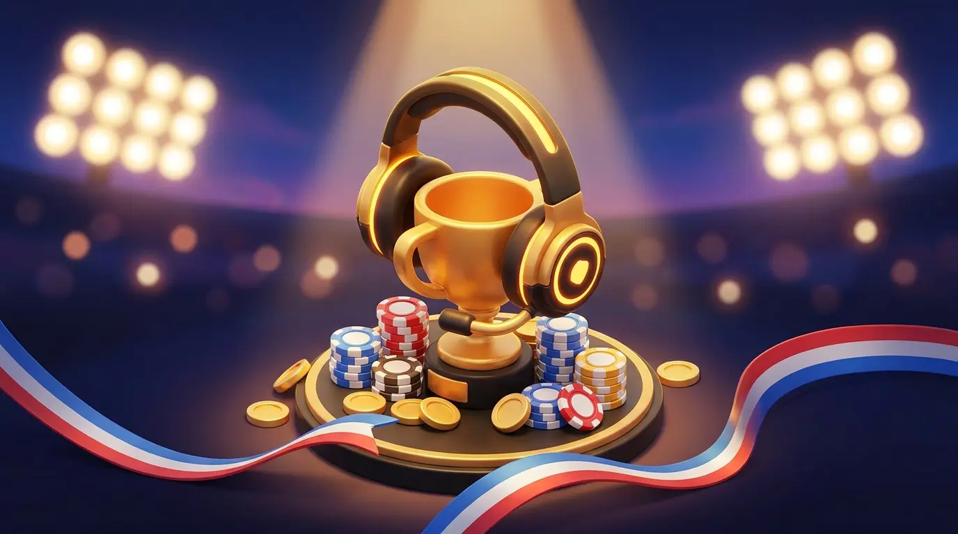 Gaming headset with trophy, chips and UK themed ribbon