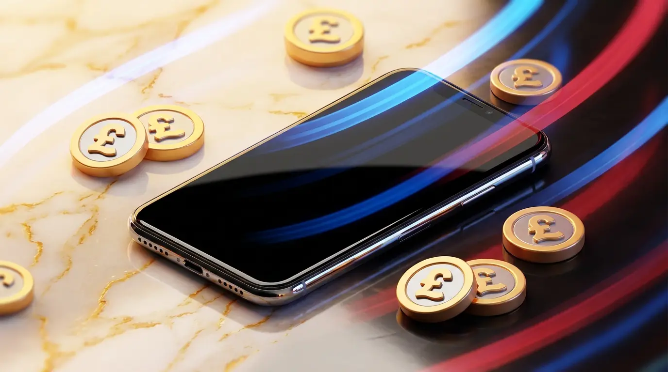 Phone with coins showing fast bank transfer concept