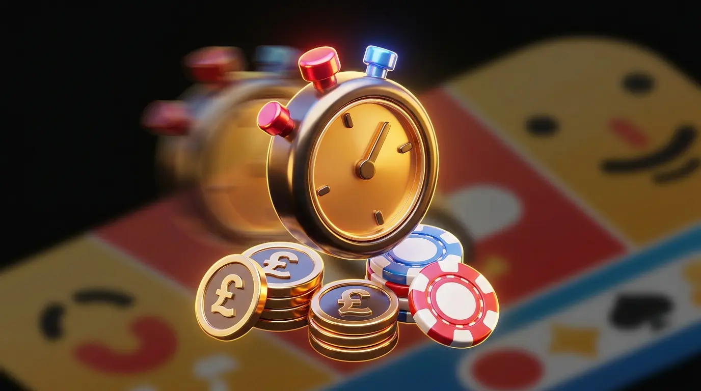 Stopwatch and pound coins representing fast withdrawal betting apps