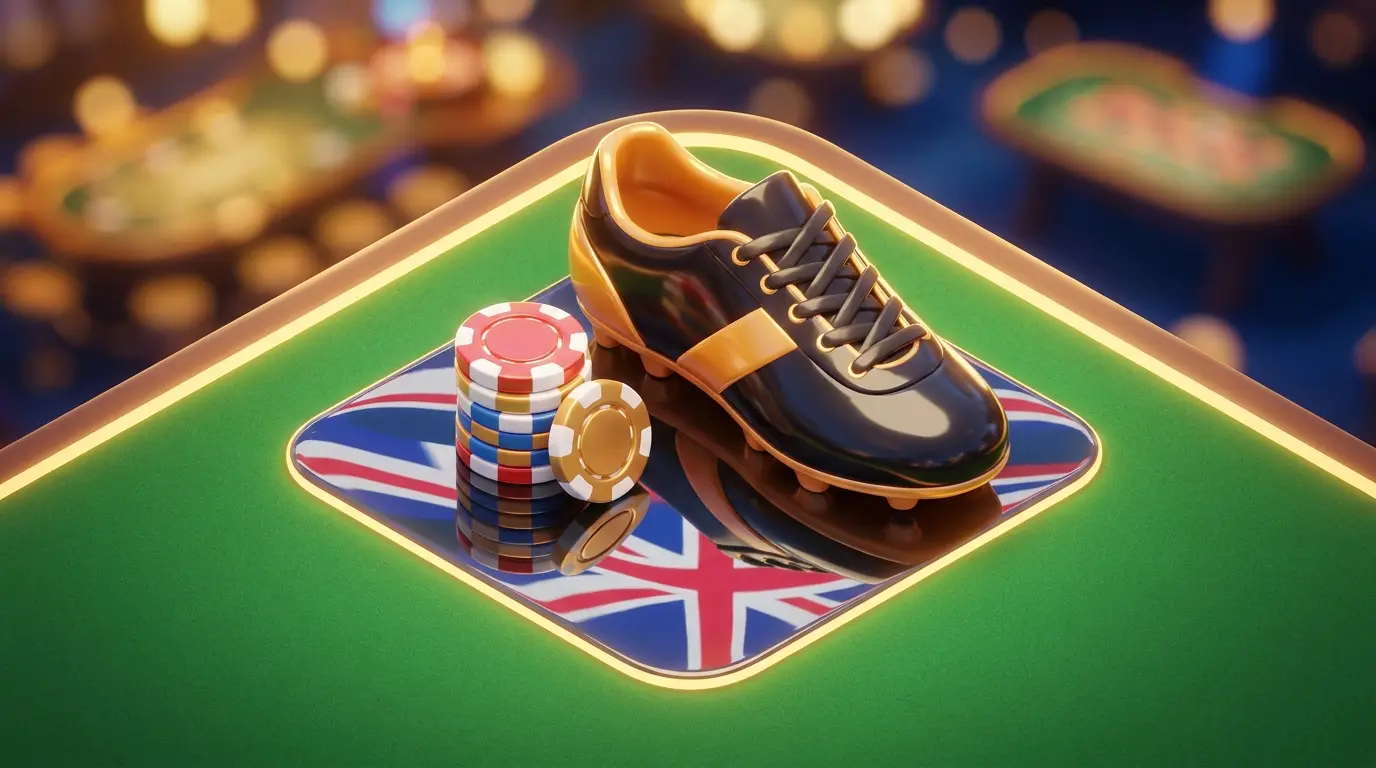 Football boot and poker chips with UK colors in dramatic lighting