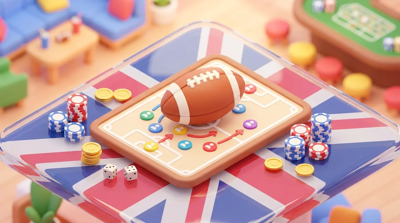 Football on tactics board with betting chips in UK colors