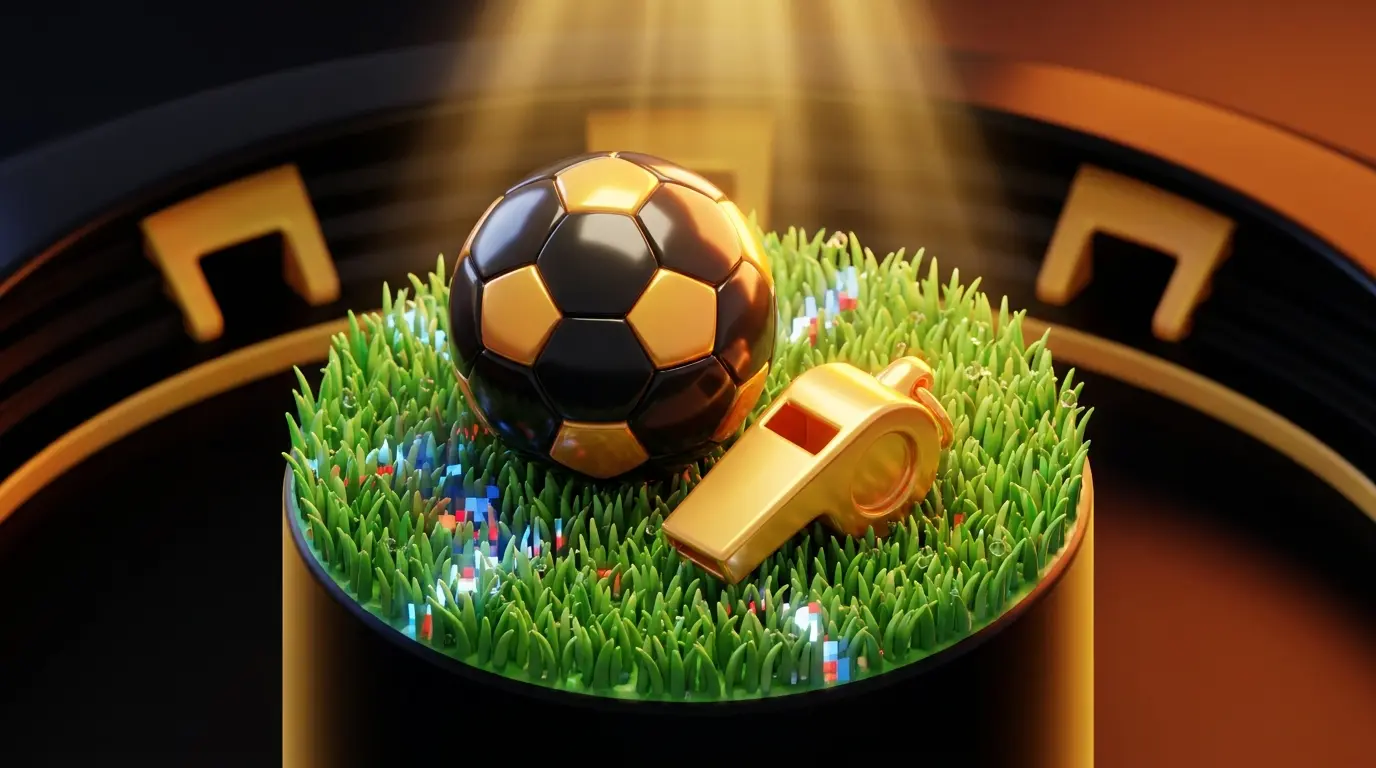 Football and whistle on grass with UK themed lighting