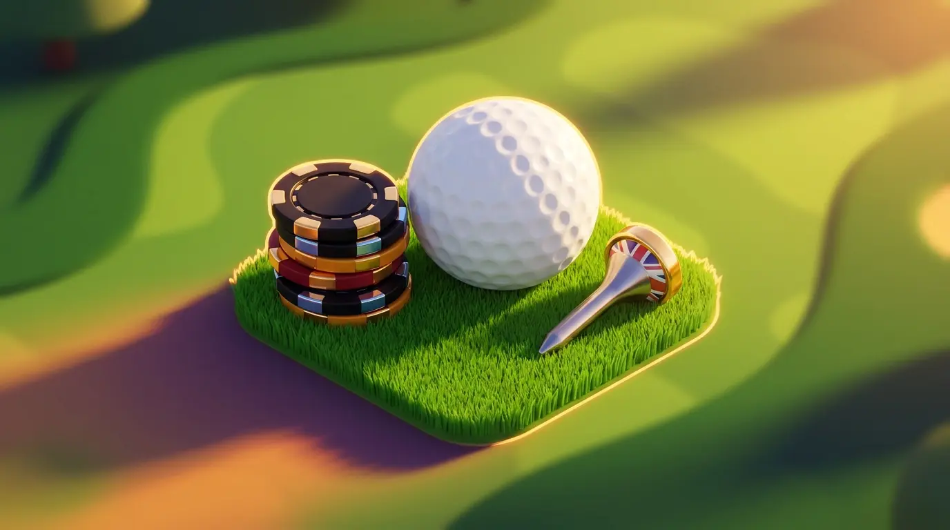 Golf ball and betting chips on course with UK color accents