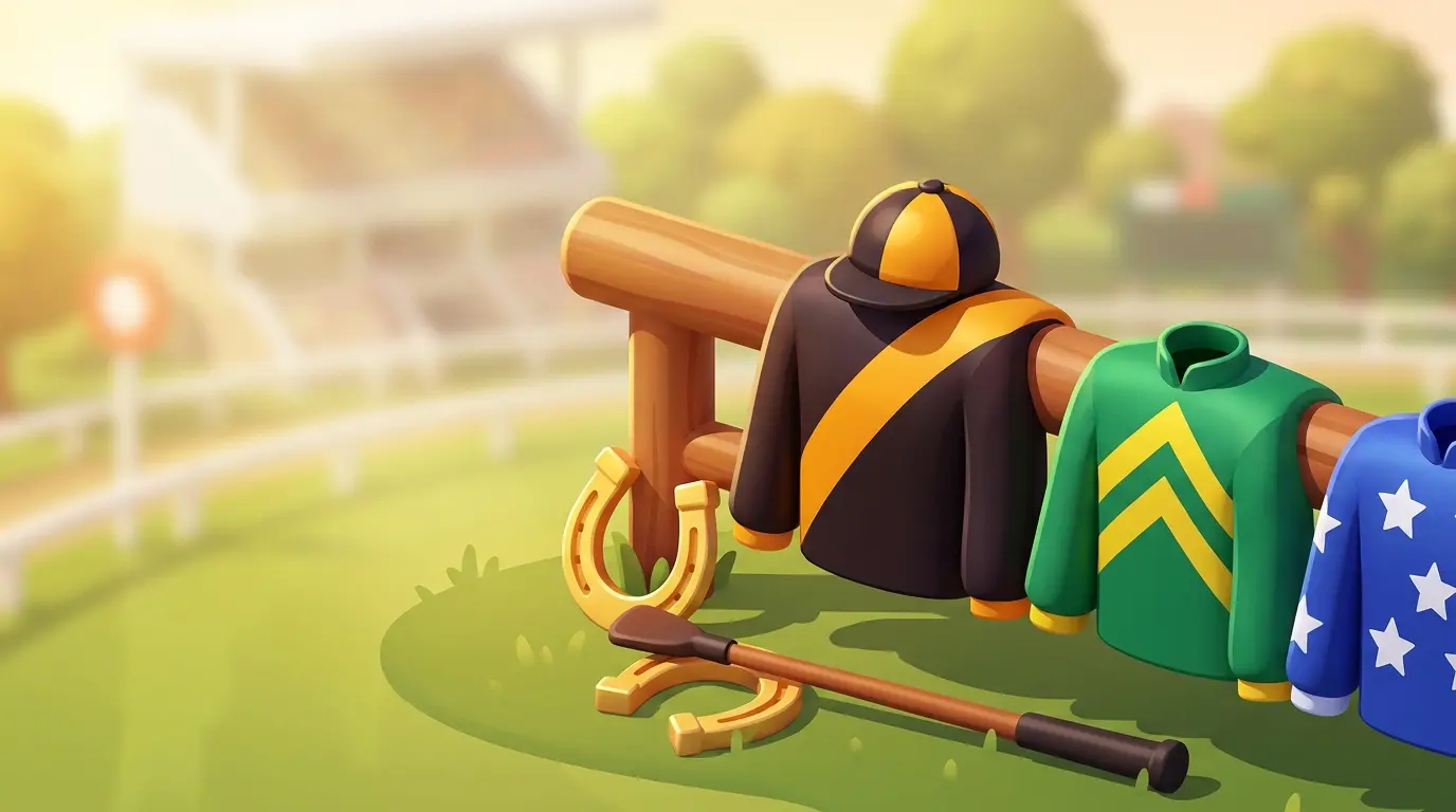 Racing silks and horseshoe at Grand National racecourse setting