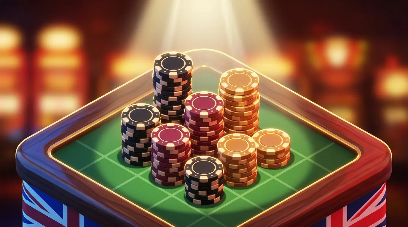 High-value casino chips stacked on premium betting table