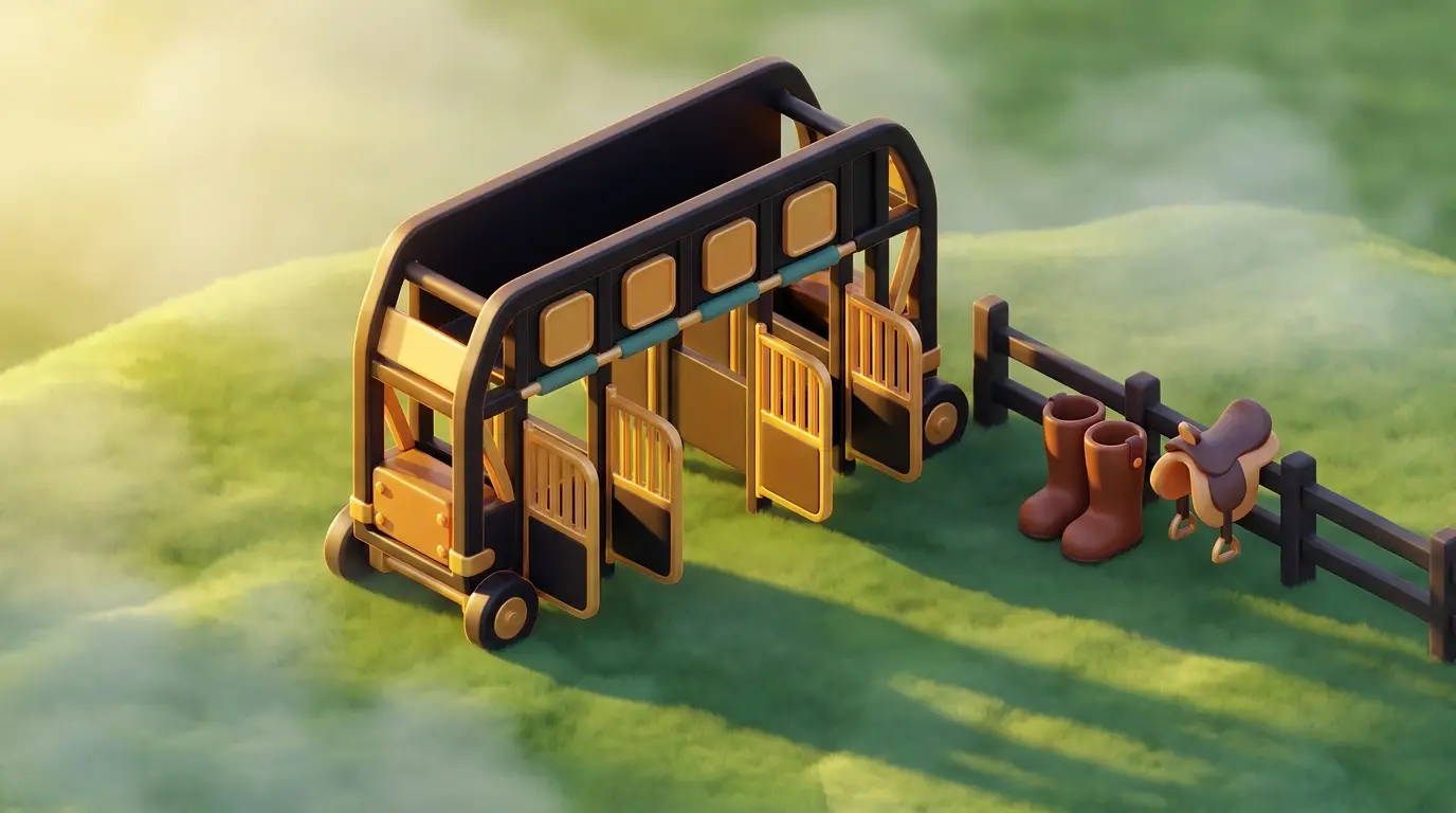 Empty horse racing gate stall with equipment, representing non-runner scenario