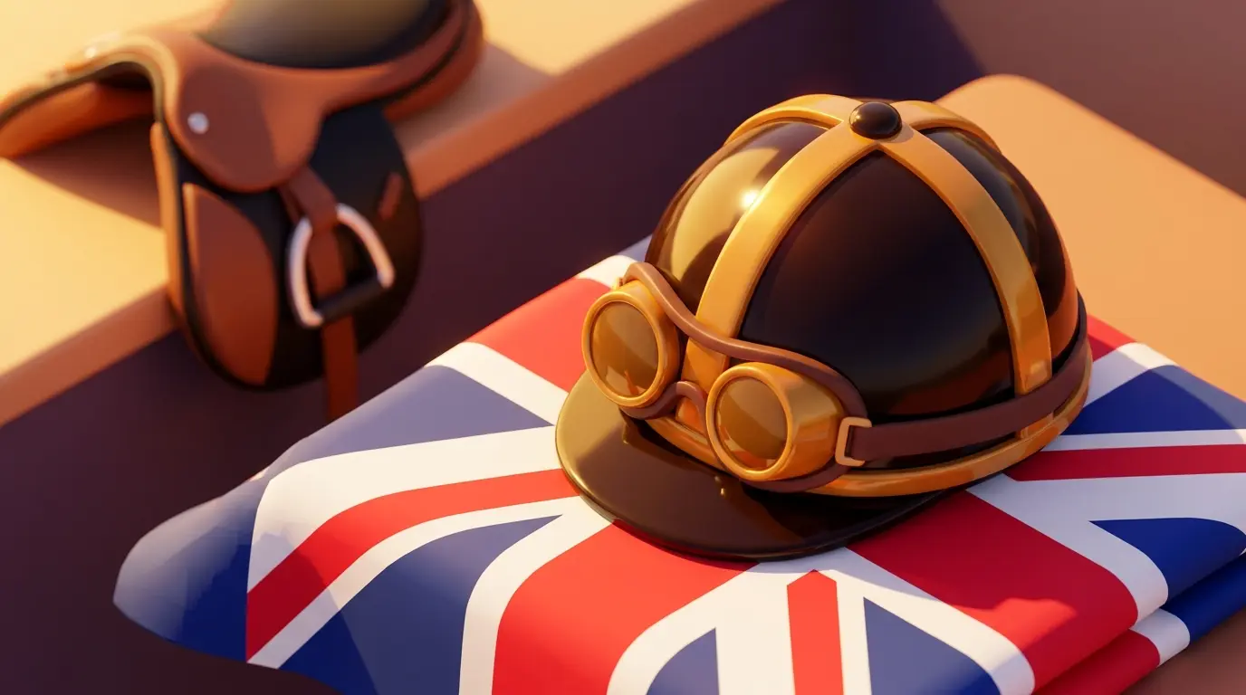 Jockey equipment with British flag colors for Grand National betting