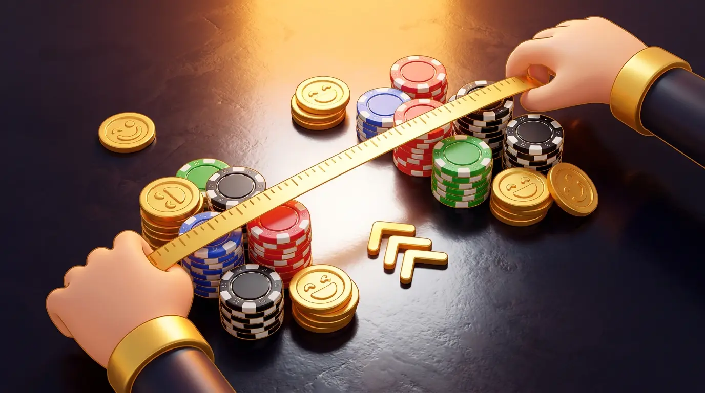 Hands measuring distance between chip stacks showing spread concept