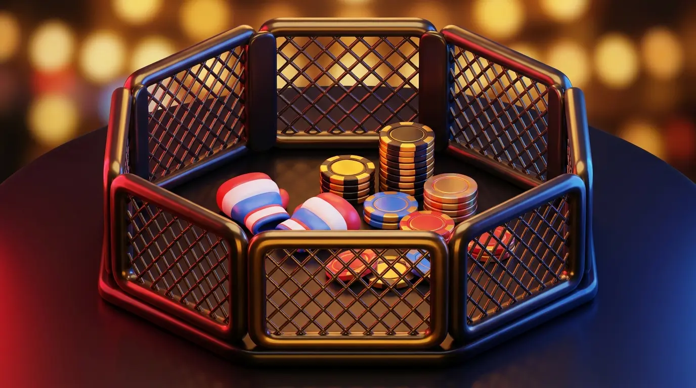 MMA gloves with UK themed betting elements in dramatic lighting