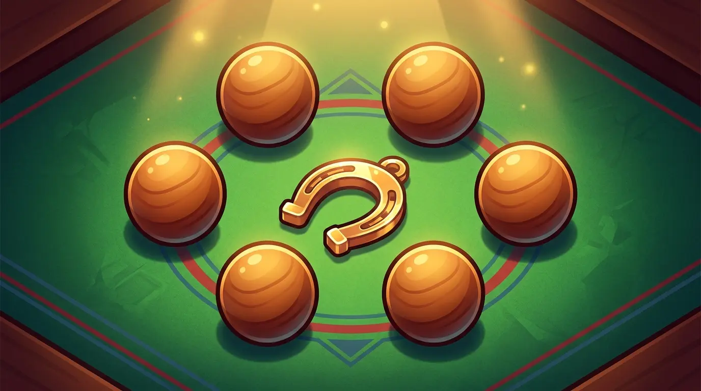 Numbered balls arranged around horseshoe on green felt