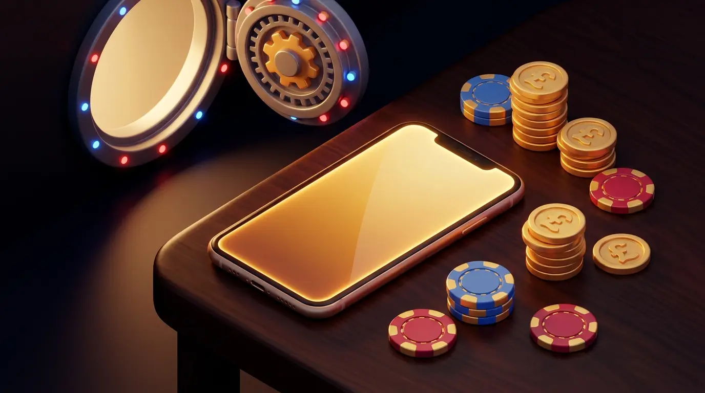 Smartphone with coins and chips symbolising open banking betting