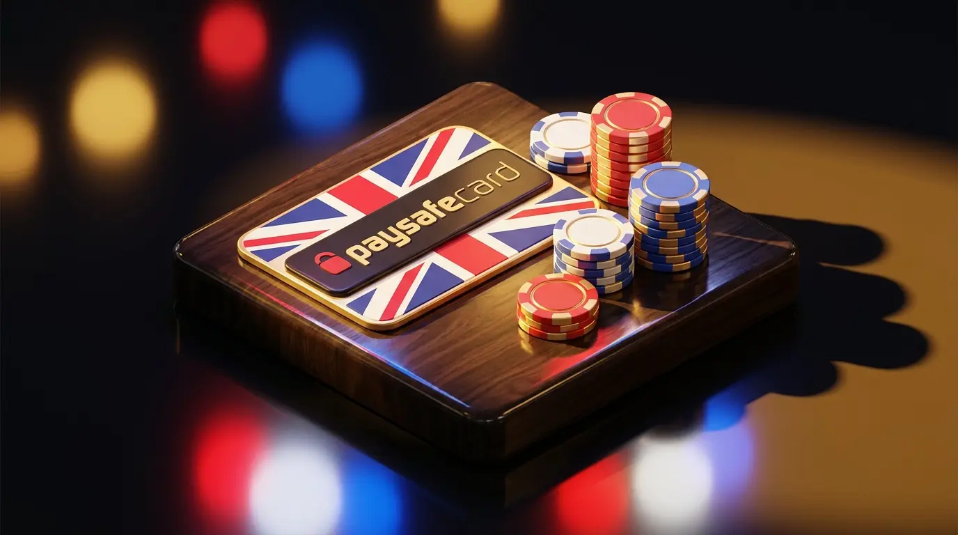 Paysafecard voucher with poker chips in British colors composition