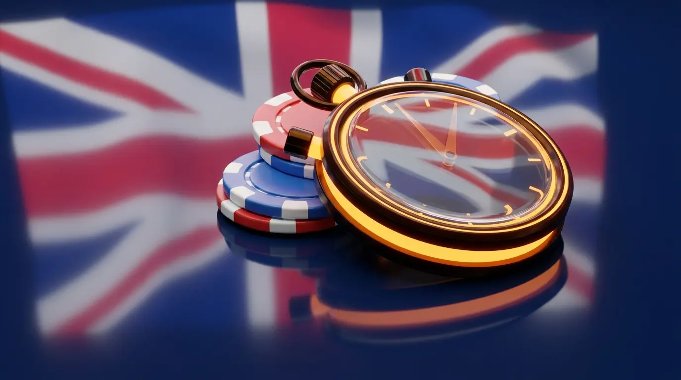Stopwatch on poker chips representing quick registration betting