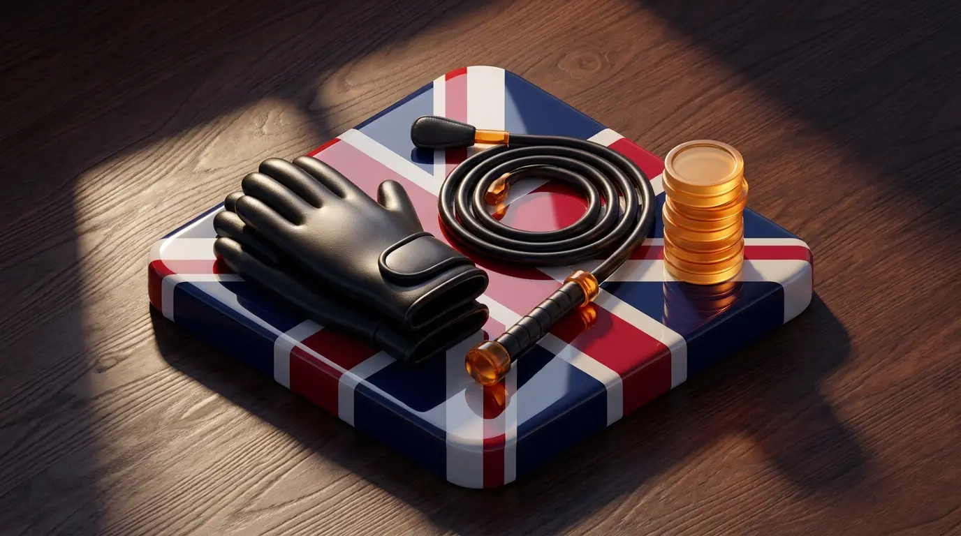 Racing equipment with British coins in dramatic lighting