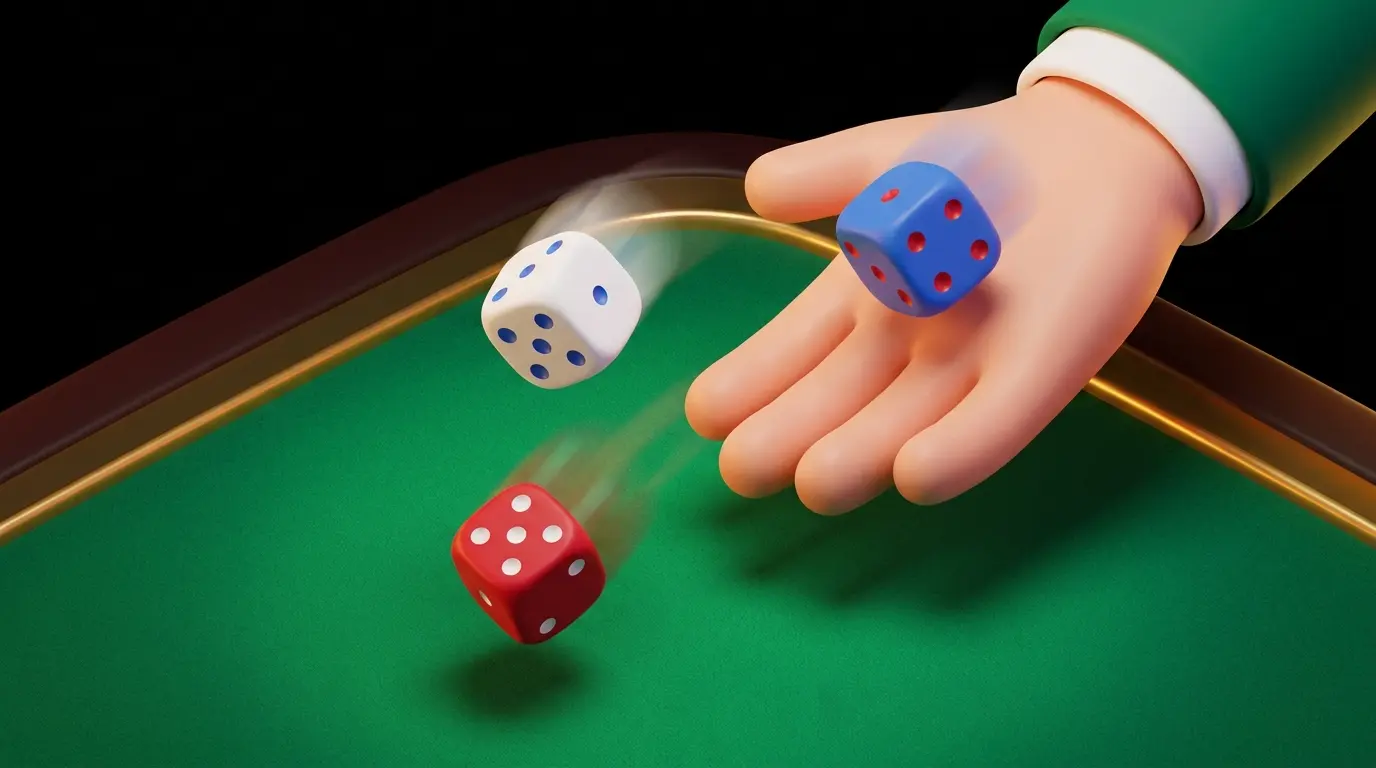 Dice being rolled on casino table with UK color lighting