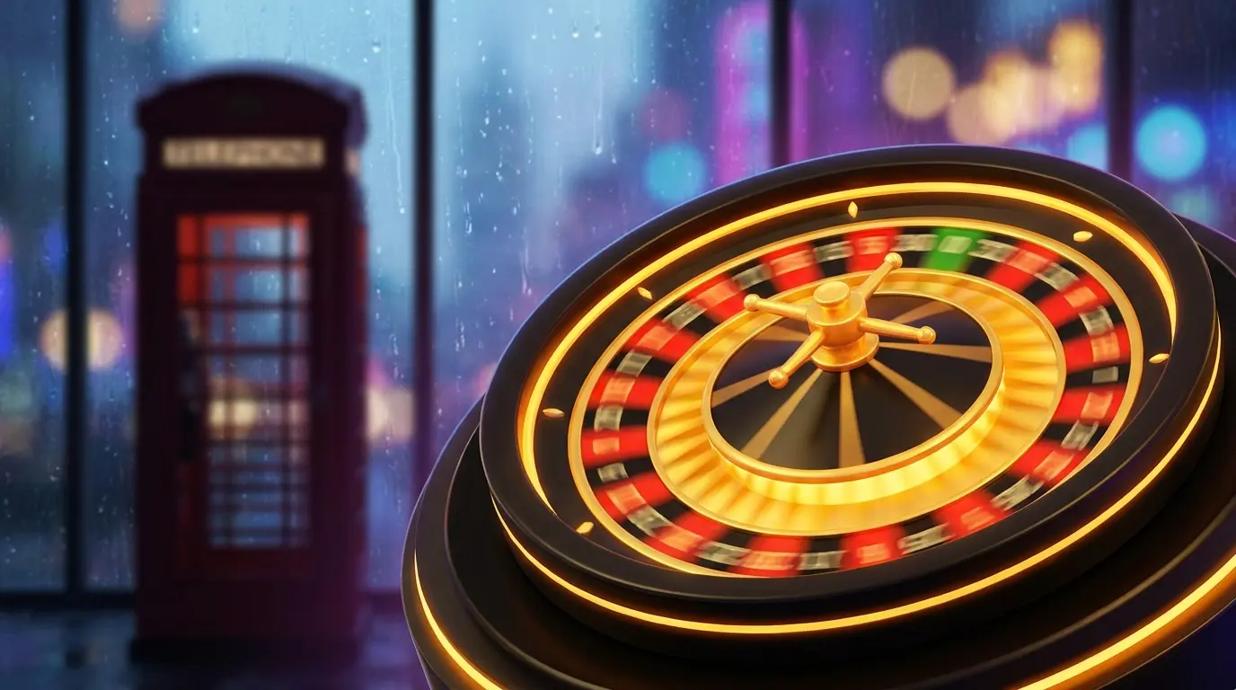 Roulette wheel with iconic London phone box in background