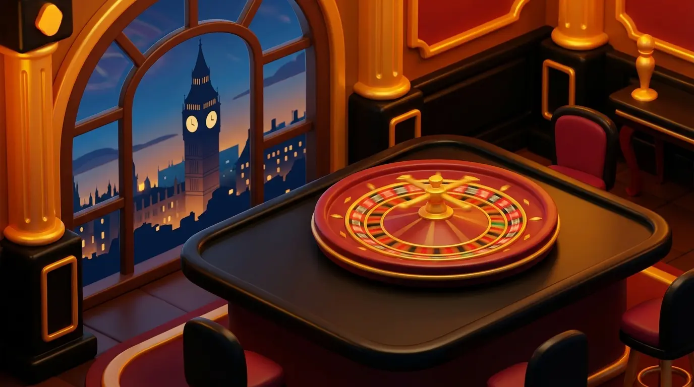 Roulette wheel with London landmark in background
