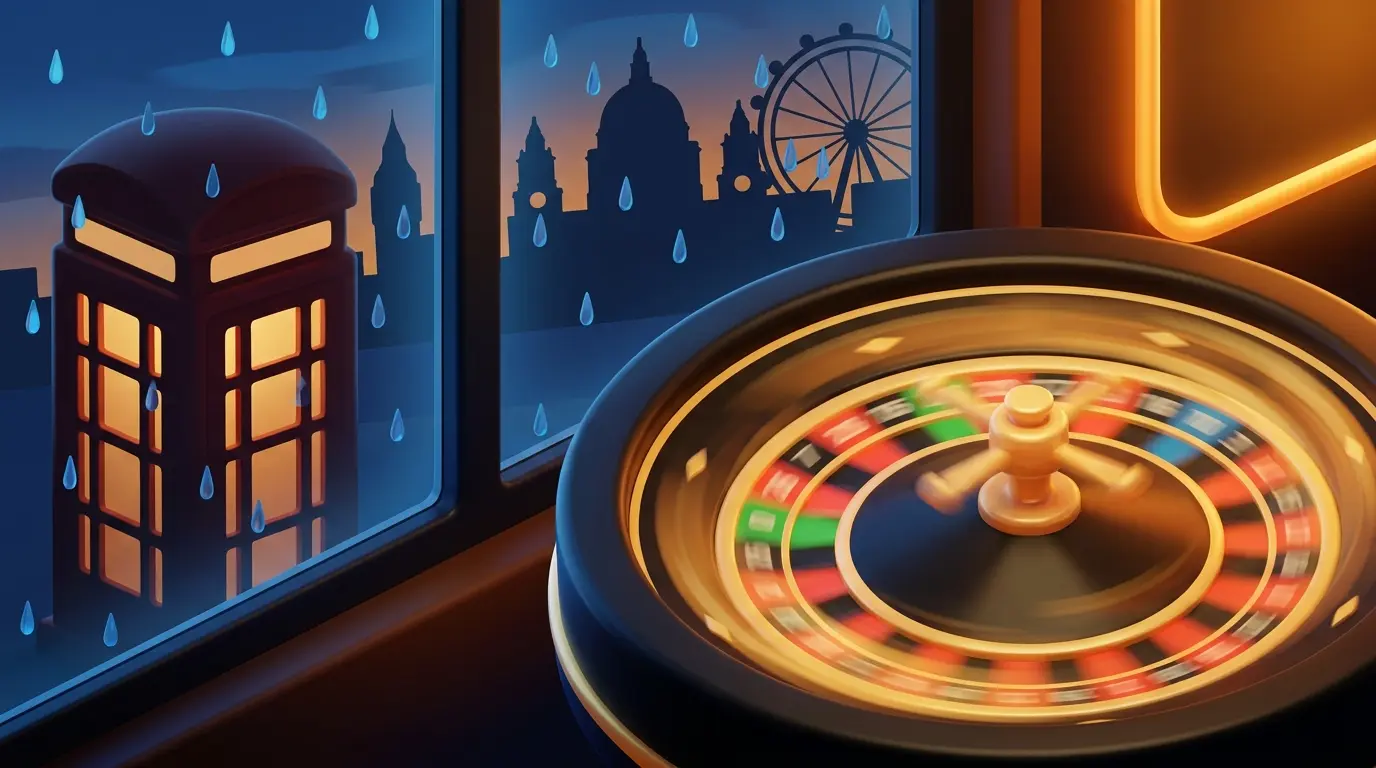 Roulette wheel with iconic London telephone box in background