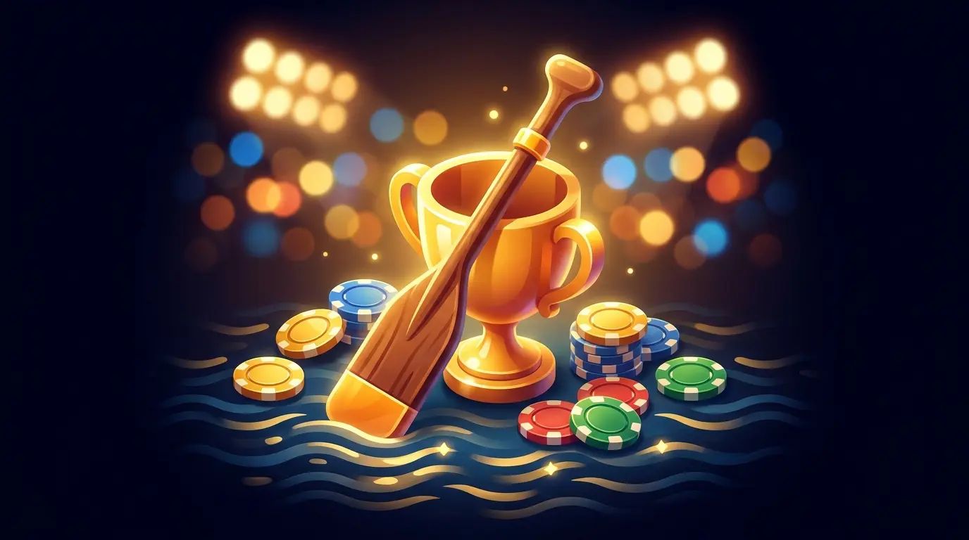 Rowing oar in trophy with casino chips and stadium atmosphere
