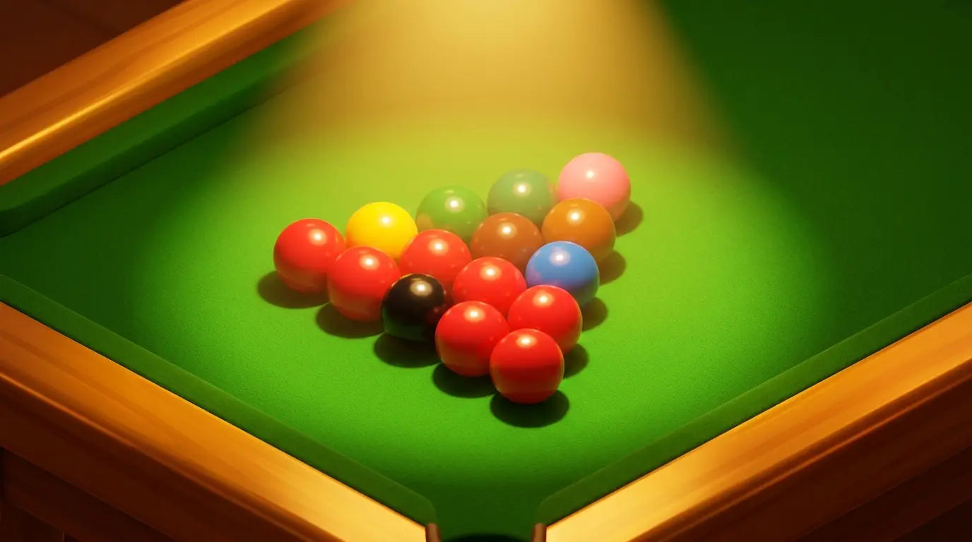 Snooker balls on green table under dramatic championship lighting