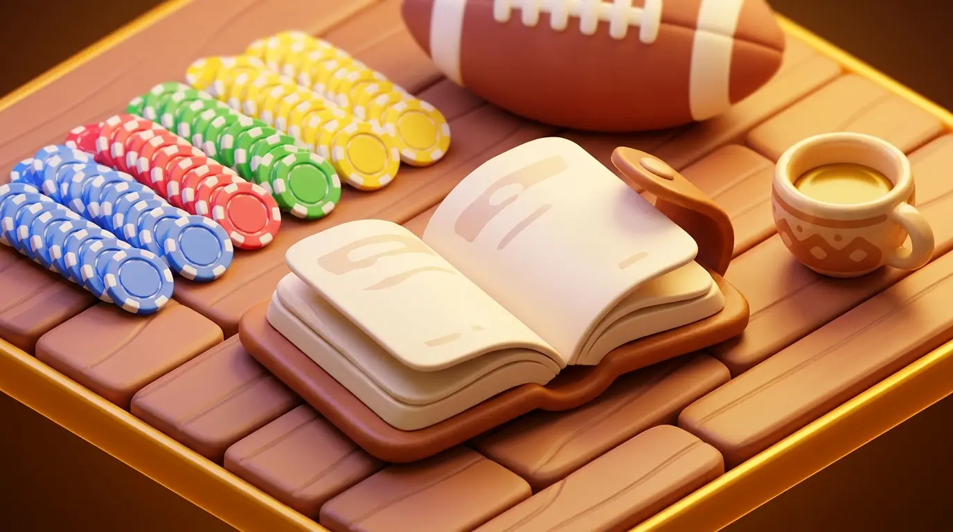 Planning tools with organized betting chips and sports equipment