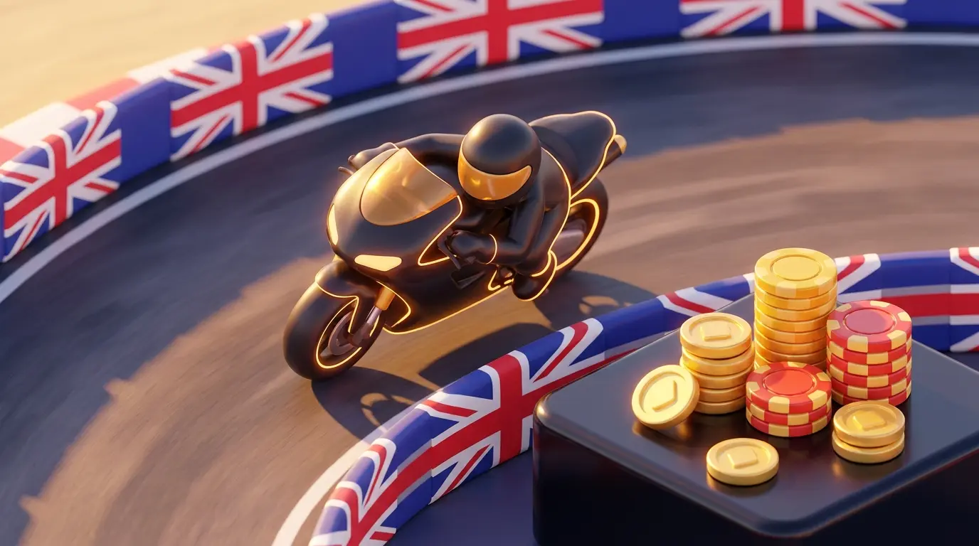 British superbike racing with betting chips on dark surface