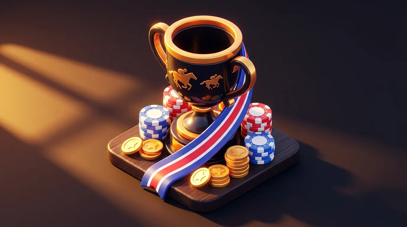 Racing trophy with betting chips and British colours
