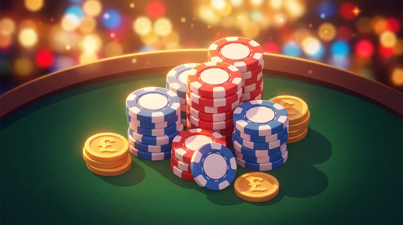 British betting scene with chips and coins in patriotic colors