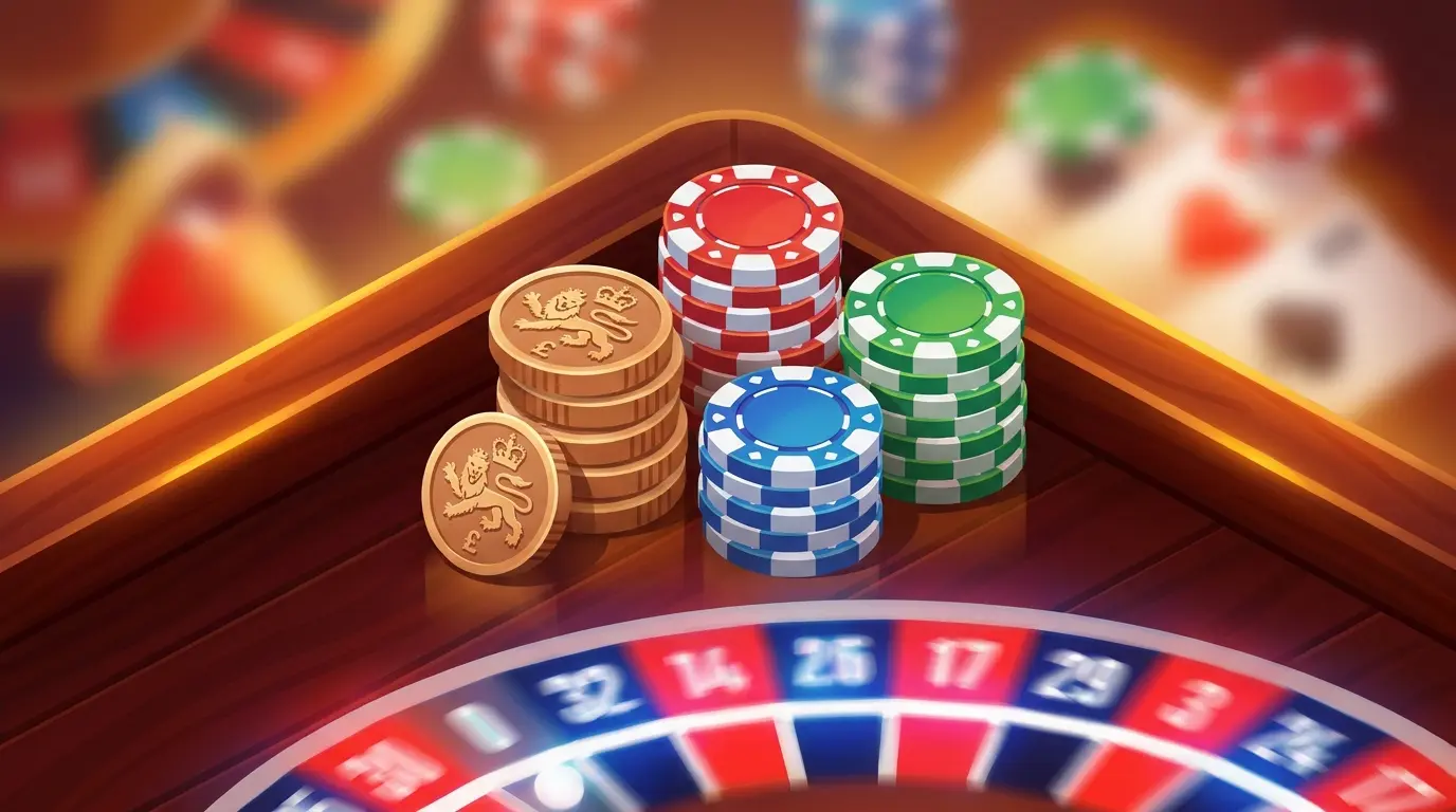UK currency stacked with betting chips in dramatic lighting