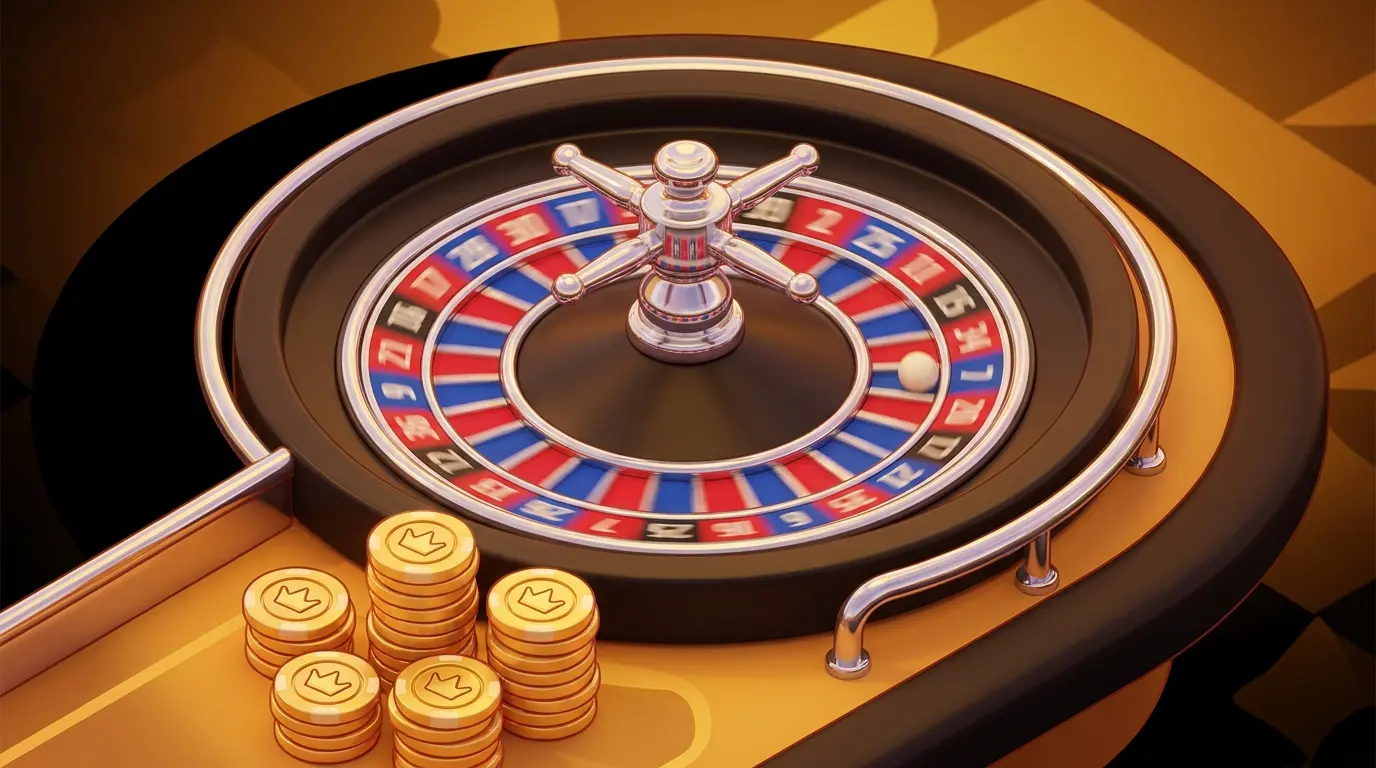 Spinning roulette wheel with British themed colours and casino chips