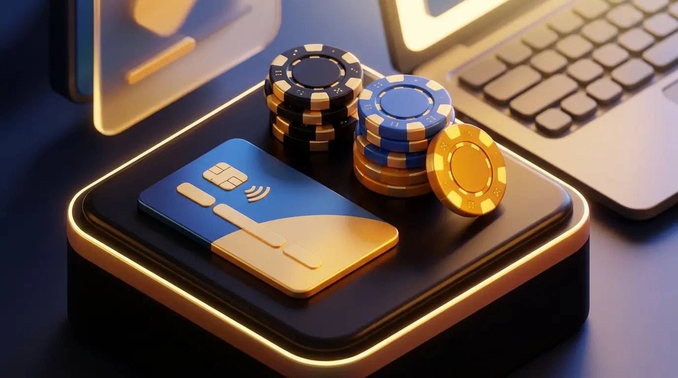 Visa debit card with casino chips representing betting withdrawals